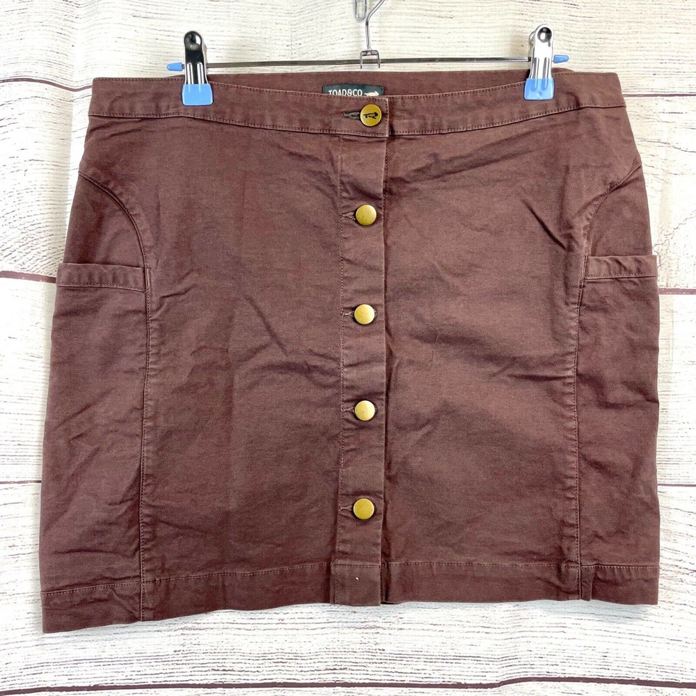 Toad & Co Earthworks Above Knee Skirt Women's Size 12 Brown Button Up